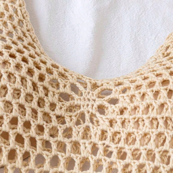 SHEIN Swim Hollow Out Knitted Fringe Hem Cover Up Dress, For Summer Beach - Picture 3 of 7